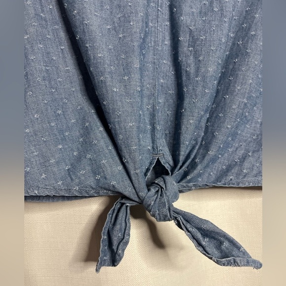 Madewell Chambray Eyelet V Neck Tie Top Small - Picture 8 of 11